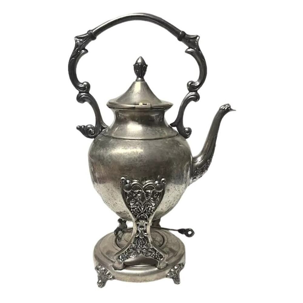 Antique Victorian Silver on Copper Teapot with Stand and Burner England